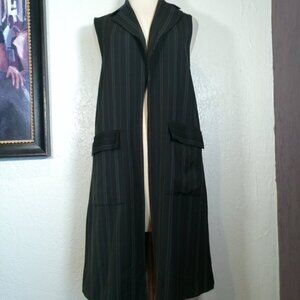 Jones York Vest Classic Black  Collard Long Shoulder button Lined Vintage Size M